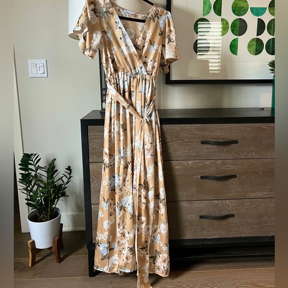 Baltic Born Sicily Satin Maxi Muted Yellow Floral Dress - Picture 2 of 7